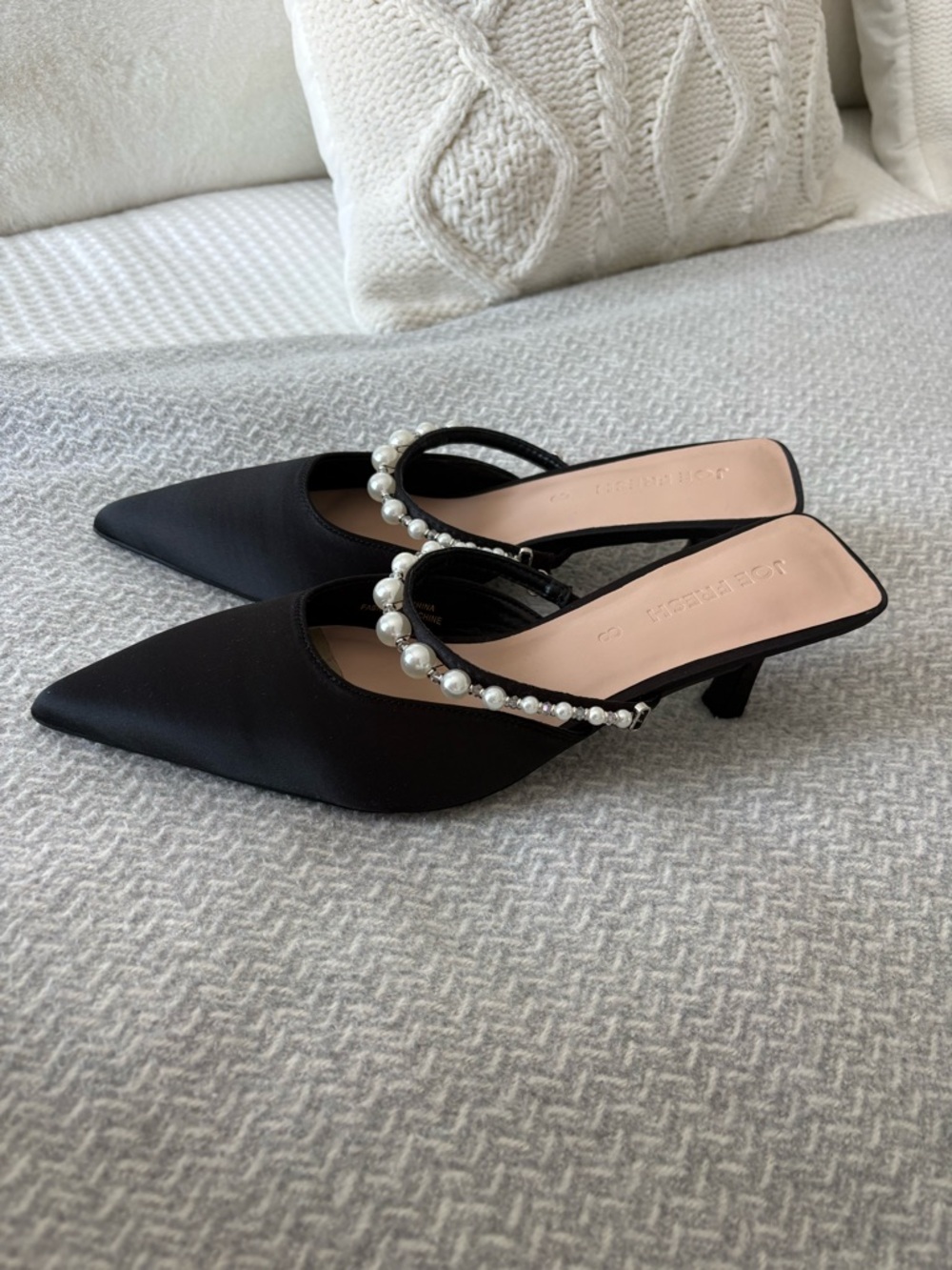 Joe Fresh Black Pearl-Embellished Pointed Toe Mules